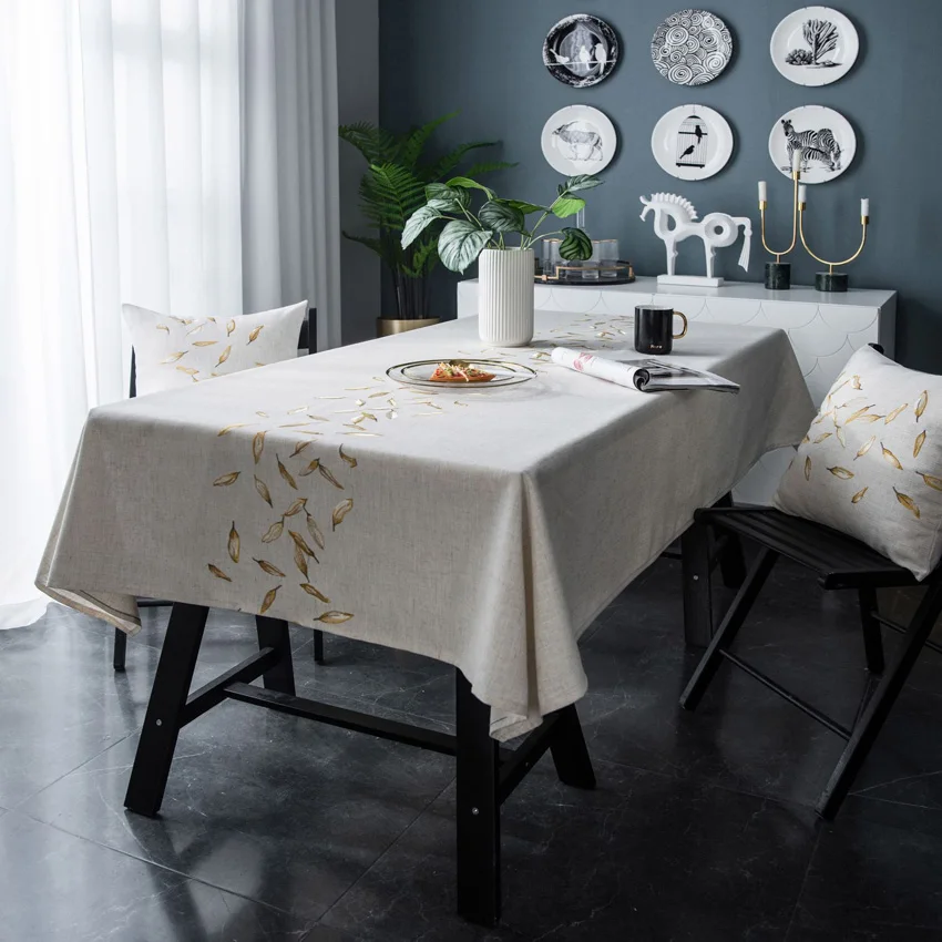 

Golden leaf Europe Table Cloth Cover Dustproof Photography Cloth Print Cushion Cover Decor Banquet Dining Table Home Tablecloths