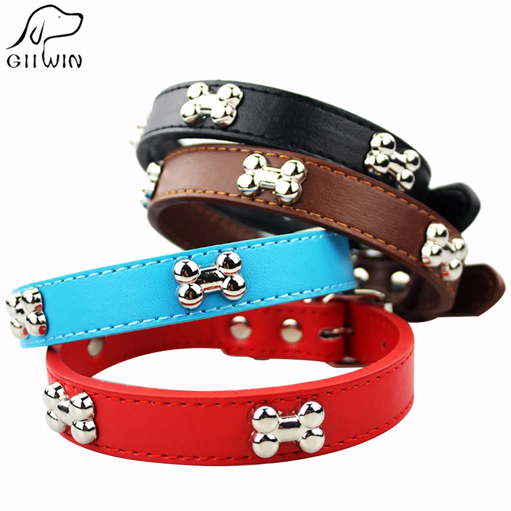 

Dog Collar with Bone Pet Products Training and Running for Small Dogs and Cats Pets Asseccories PU Leather Dog Collars JW0013