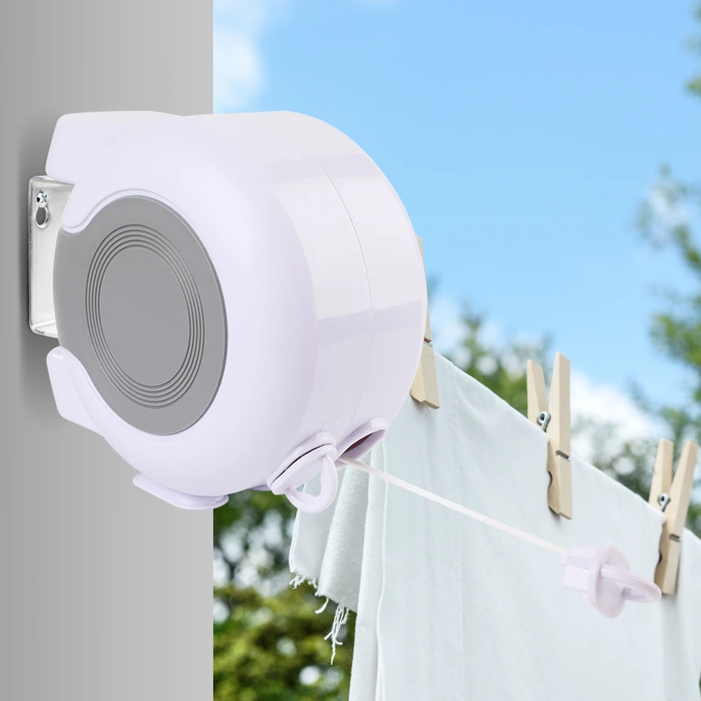Retractable Washing Line Reel Cloths Outdoor Wall Mounted Laundry Wash 12M & 26M 