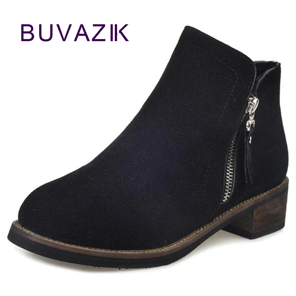

2017 new fashion women's warm ankle boot flock with warm plush inside shoes woman female footwear