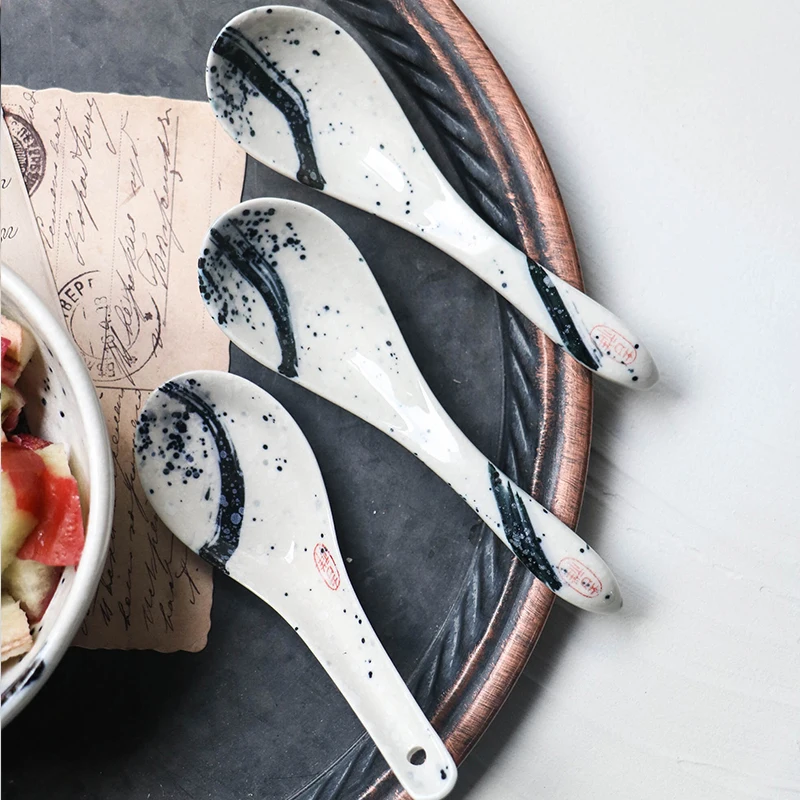 

NIMITIME Japanese Style Ceramic White Porridge Soup Spoon Dessert Spoon Safety Glaze Color Tableware
