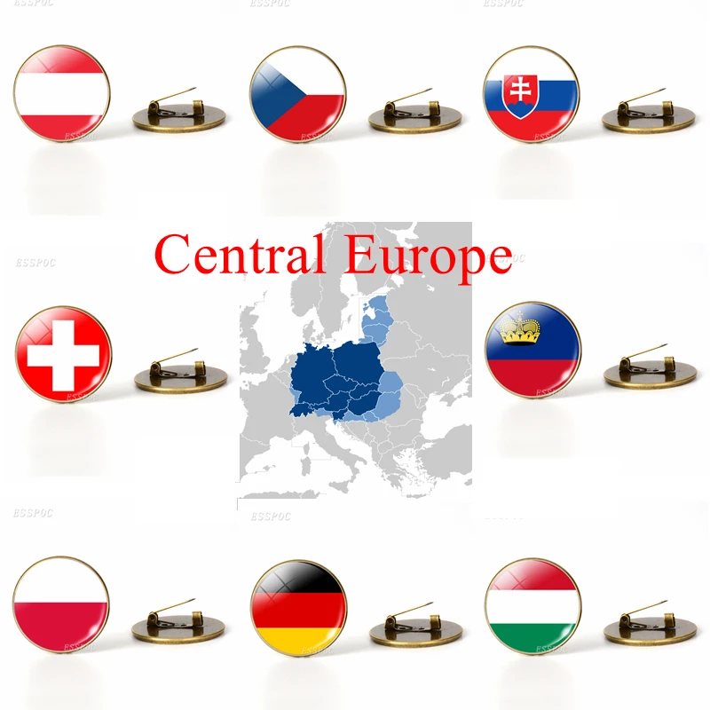Центральная Европа: Австрия Польша Германия Швейцария Броши с флагом стеклянные купольные украшения бронзовая брошь булавки Национальный день подарки