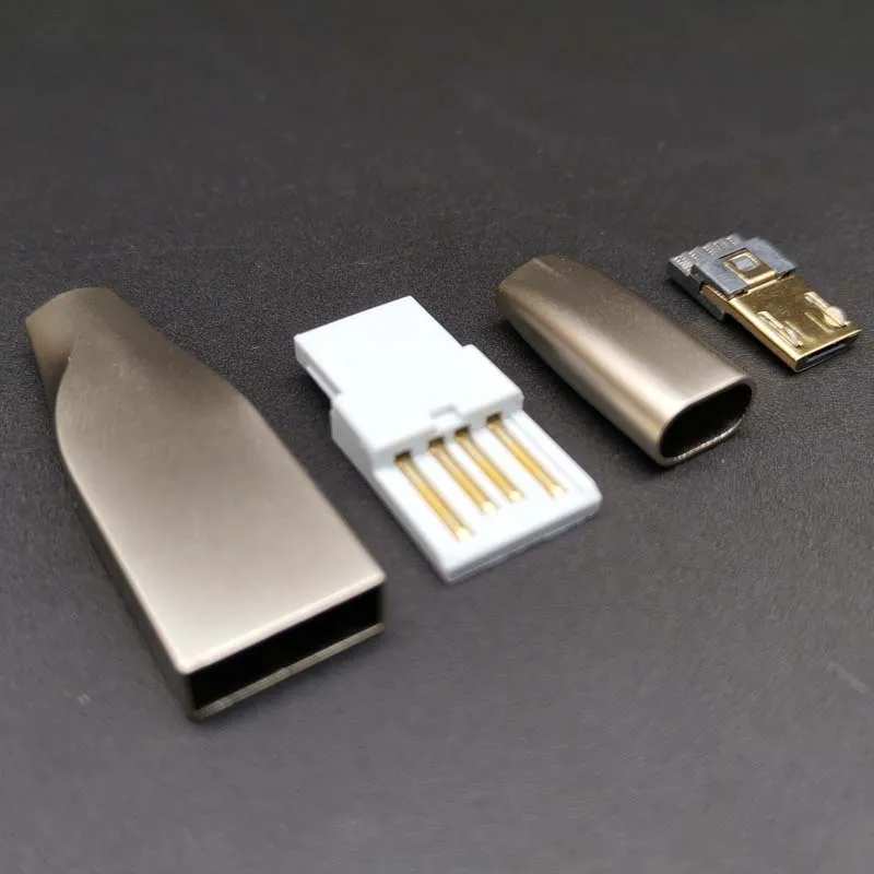 2 набора 10 Набор DIY 4 в 1 позолоченный USB-A штекер+ микро USB штекер с Цинковым Сплавом