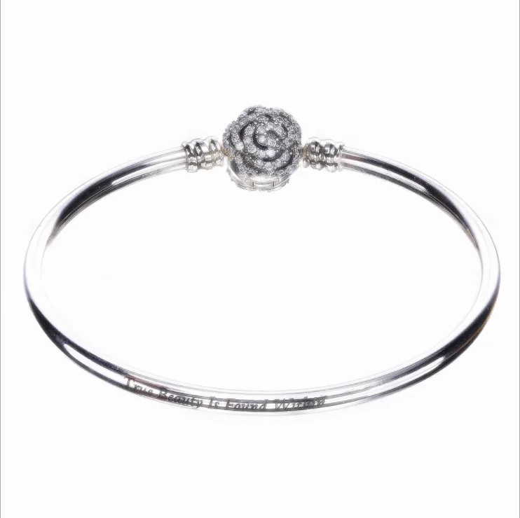 

Original Retro Authentic 100%925 Sterling Silver Beauty And Beast With CZ Bangle Fit panqiou Bracelet charm DIY Jewelry