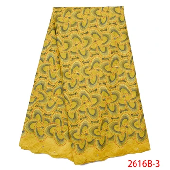 

2019 Best Selling Swiss voile laces African French Stone Fabric 5 yards High Quality Dry Cotton Yellow Lace Fabric GD2616B-1