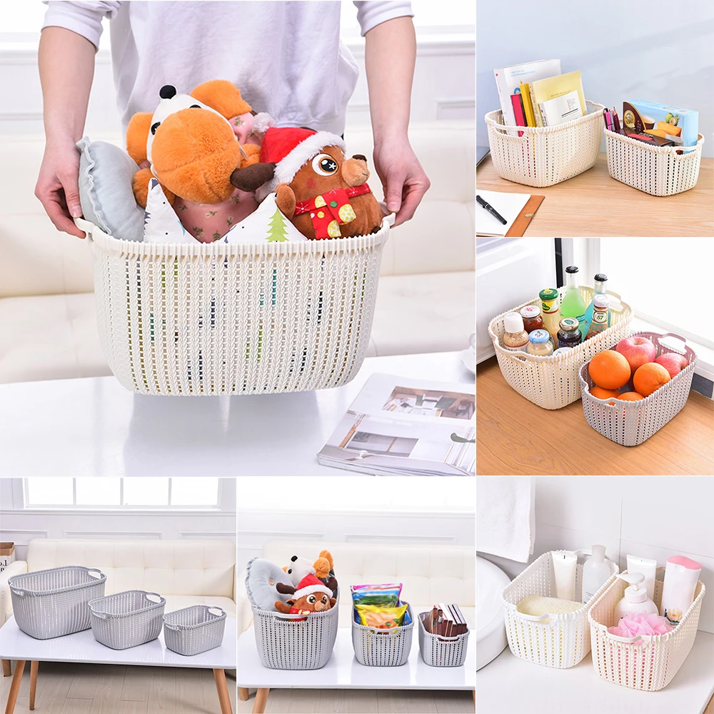 

1pc Plastic Weaving Rattan Basket Multifunctional Bathroom Shower Storage Basket Debris Storage Organizer With Handle