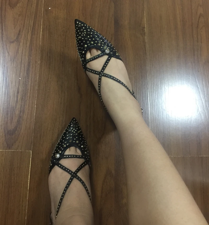 Cuero Lujo 5cm Partido Flat 2018 heel Mocasines Stylesowner Cruz Señora correa Otoño De Sexy Ballet Negro Remaches 3cm Hebilla Zapatos Verano 8qRPwO