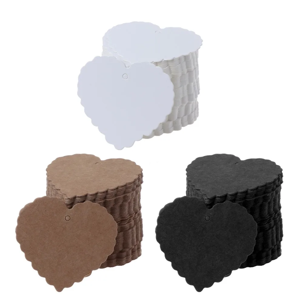 

JAVRICK 100PCS/1 Set Kraft Paper Heart-Shape Hand Draw Cardboard DIY Card Clothing Garment Label Tags Kraft Paper Card