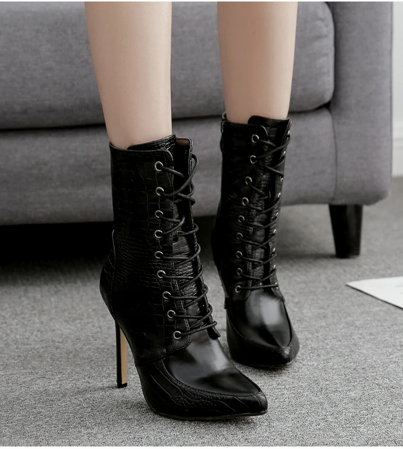 Womens Fashion Boot High Heels Sexy Lady Boot Party Mid-calf Snow Boots Women Motorcycle Winter Boots Women Waterproof Plus Size 10 (6)