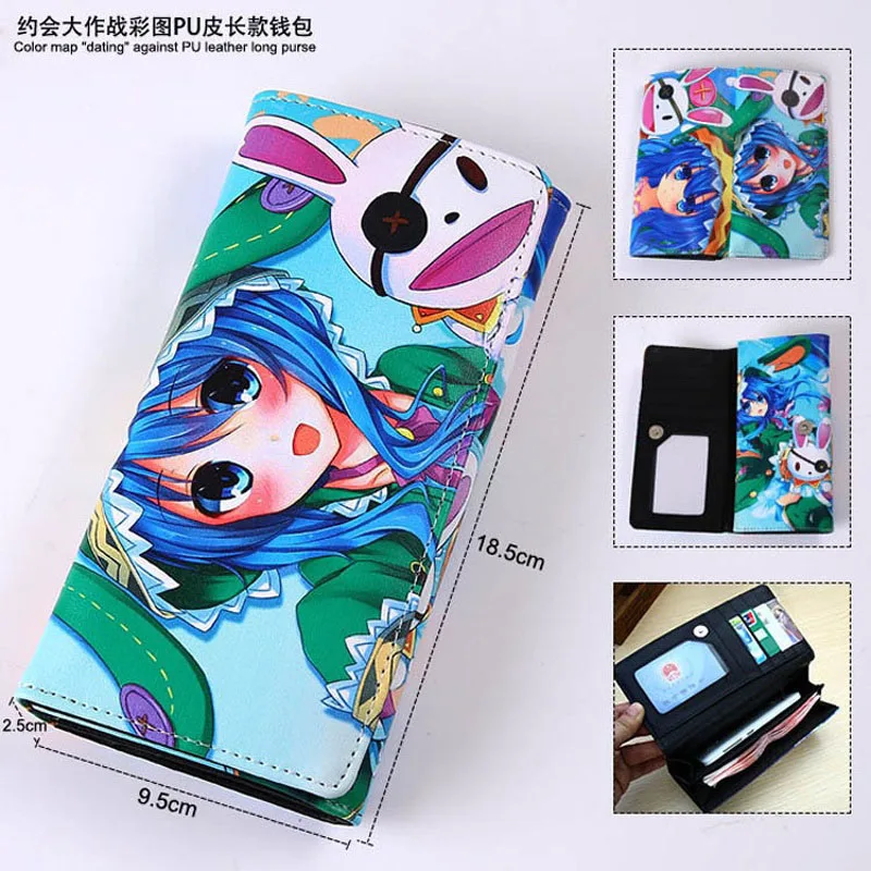

Colorful Long Leather Wallet of Anime DATE A LIVE Card Holder Purse Button Style Note Compartment Money Bag for Gift