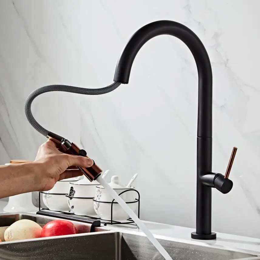  LANGYO Black White kitchen faucet 360Ronating blackend sink tap cold and hot kitchen mixer tap blac - 33038234858