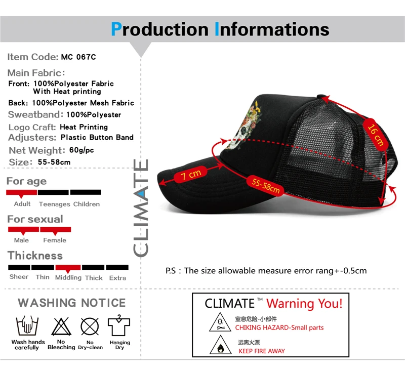 CLIMATE Flower Skeleton Trucker Cap Men Cool Skull Bone Cap HipHop Baseball Caps Summer Bloodcurdling Black Mesh Cap Hat for Men