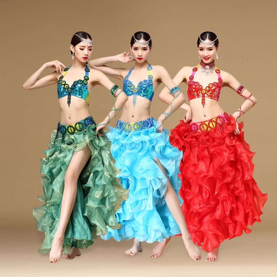 Belly Dance Costume Bollywood Costume Carnival Party Top Skirt Belt Bracelet Set