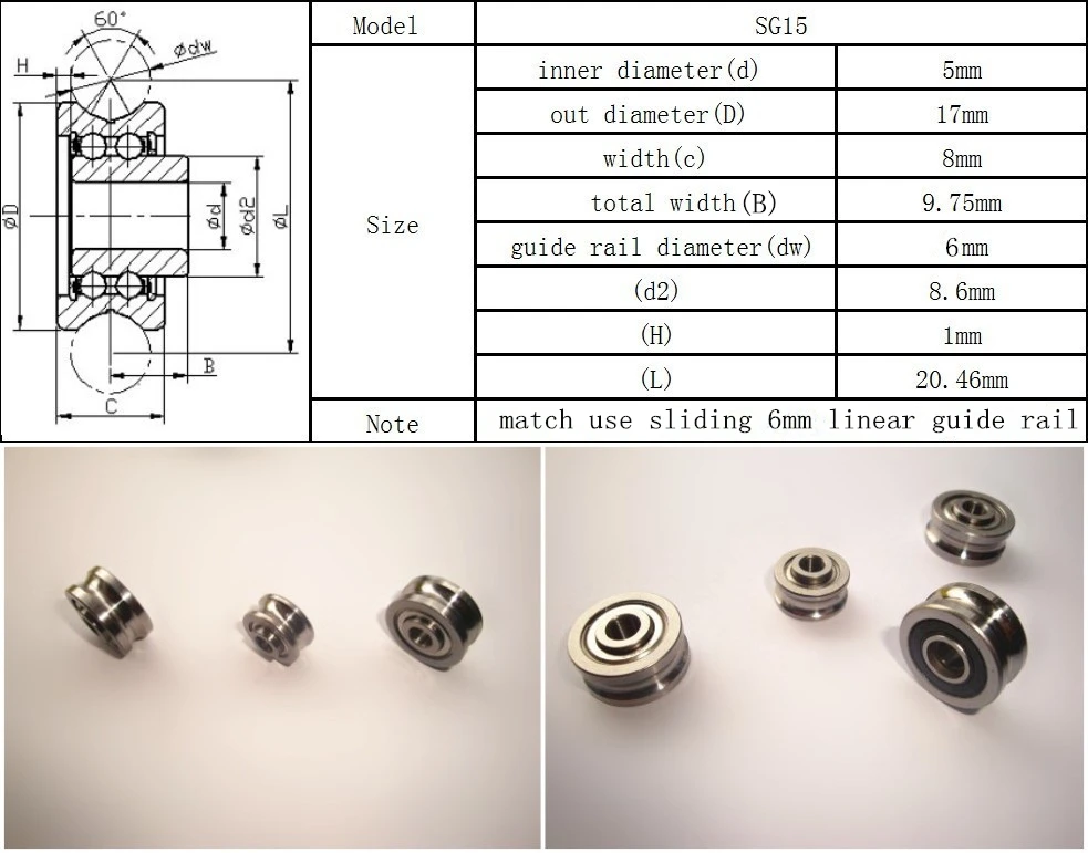 10 шт. SG15 U паз подшипника 5 мм x 17 мм x 8 мм двухрядный герметичный шарикоподшипник для 6 мм линейной направляющей
