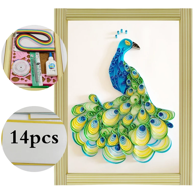14PCS Paper Quilling Kits 6 Colors DIY Handcraft Decoration Art Paper Strips Set for Beginners Included Ruler Tweezers Cardboard