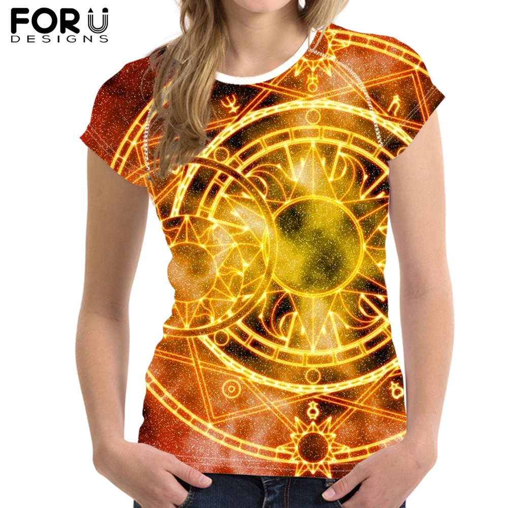 

FORUDESIGNS Colorful Magic Array Printing Summer T Shirt Women Elastic Tops Customize Image T-shirt For Girls Female Cool Tees
