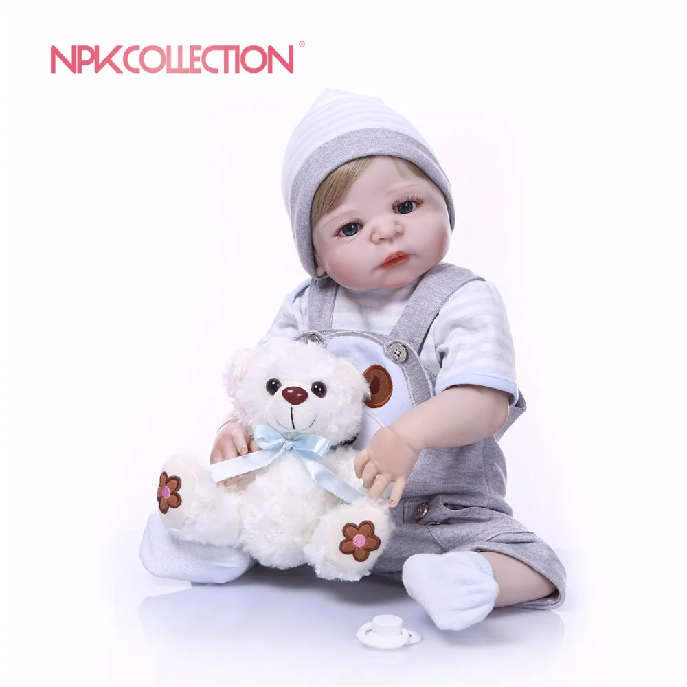 NPK Real 57 см Силиконовый мальчик Reborn Baby Bear Doll игрушки принцесса младенцы кукла парик