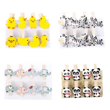 8 шт./лот DIY бумажные прищепки для одежды канцелярские деревянные фото прищепки милые Зебра утка панда слон прищепка фото ремесло зажимы
