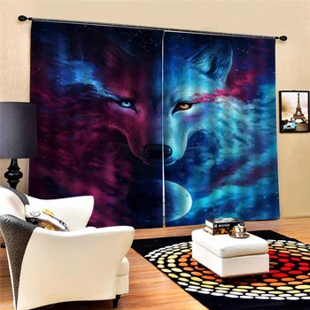 

2 Panel/Set 3D Window Curtains Wolf Printing Drapes for Bedroom Stylish Room Dividers Home Hotel Ornament