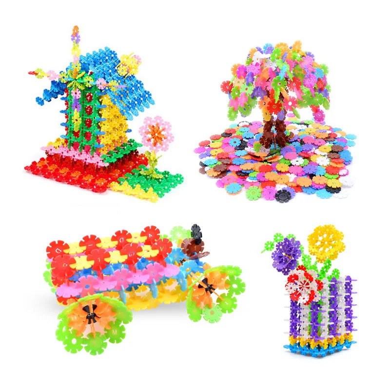 100 шт./лот, пластиковая Снежинка, соединяющиеся блоки, строительные и строительные игрушки, детские 3D головоломки, детский сад, детская игра, игрушка