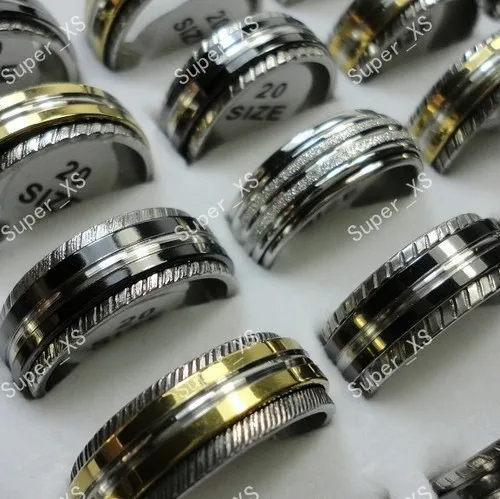 Wholesale 30pcs Stainless Steel Rings Gold Colored Cat Eye Design Mixed Sizes 