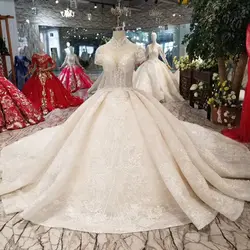 YuNuo рюшами стильные свадебные платья Высокая шея cap рукава Роскошные бисером свадебное платье с аппликацией 2019 новый модный дизайн