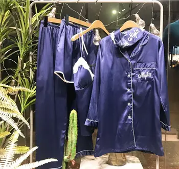 

Women Pajamas Autumn Full Sleeve Nightwear Satin Silk Pants Pajama Sets Women Brand 5 Pieces Set Pyjamas Sexy Sleepwear
