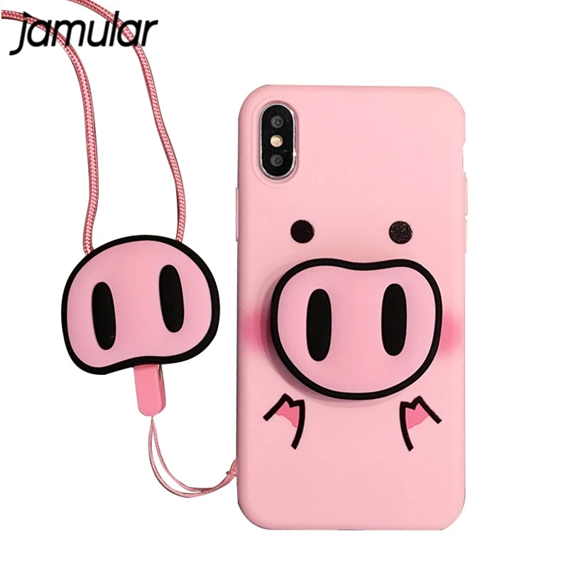 Милый мультяшный чехол JAMULAR с подставкой в виде свиньи для iPhone 7 XS MAX XR 8 6 6s Plus