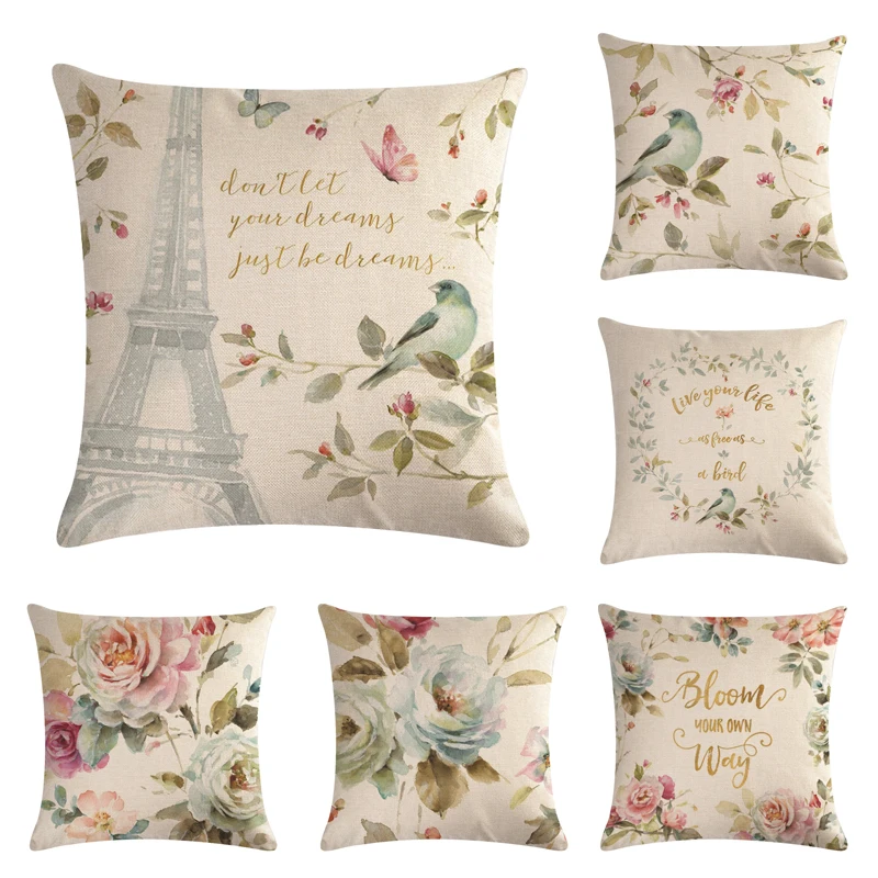 

45*45cm Linen Pillow Cover Simple Beautiful Flower Pattern Cushion Cover Comfortable Soft Home Decoration Cuddle Pillowcase