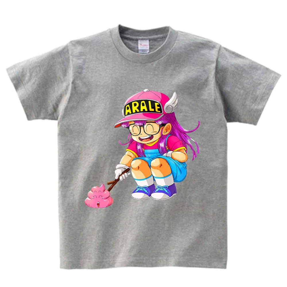 Детская футболка с принтом аниме «Драконий шар Z Arale» топы с короткими рукавами для мальчиков и девочек, футболка детская летняя Милая забавная футболка NN