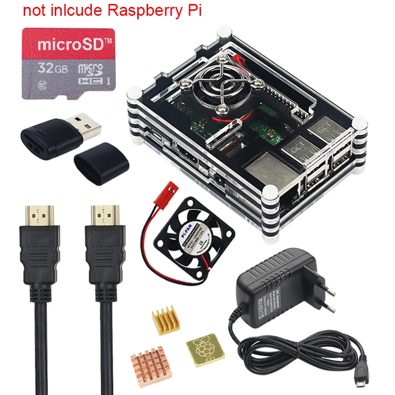 

9 layer Raspberry Pi 3 Model B+ Plus Acrylic Case Transparent Box + Cooling Fan + 3A Power Adapter +Heatsinks+ HDMI Cable