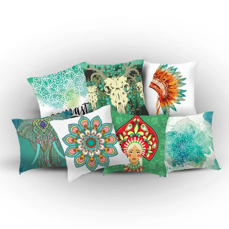 

Elife Artifical Indian Elephant cushion cover Skull throw Geometric mandala pillows case for sofa car Bed Home Decor 45x45CM