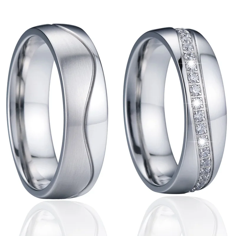 Unique silver color lady's infinity eternity ring set white gold color cz wedding band cubic zirconia couple rings pair (5)