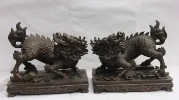

Palace FengShui Copper Bronze Wealth Kylin Kirin Beast Animal Statue Pair Statue