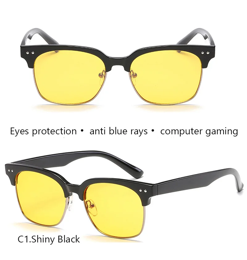IVSTA анти-Синие лучи компьютерные очки мужские игровые полу оправа оптическая оправа очки близорукость чтения UV400 прозрачные желтые линзы - Цвет оправы: Shiny Black-Yellow