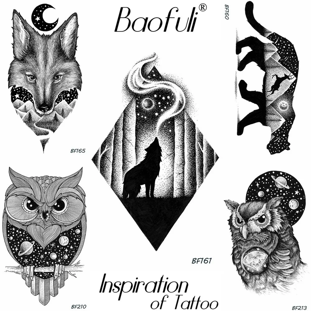 

20 Design Galaxy Geometric Rhomboid Temporary Tattoo Forest Tribal Wolf Howl Waterproof Black Tatoos Arm Women Tattoo Stickers