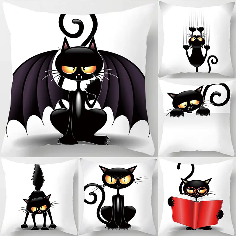 

YWZN Halloween Demon Cat Throw Pillow Case Halloween Cat Decorative Pillowcase Halloween Cat Printing Pillow Case kussensloop