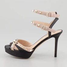 Charming Rivets Simple Women Sandals Open Toe Ankle Straps Thin High Heels Ladies Shoes For Work Cross Straps Ankle Strap