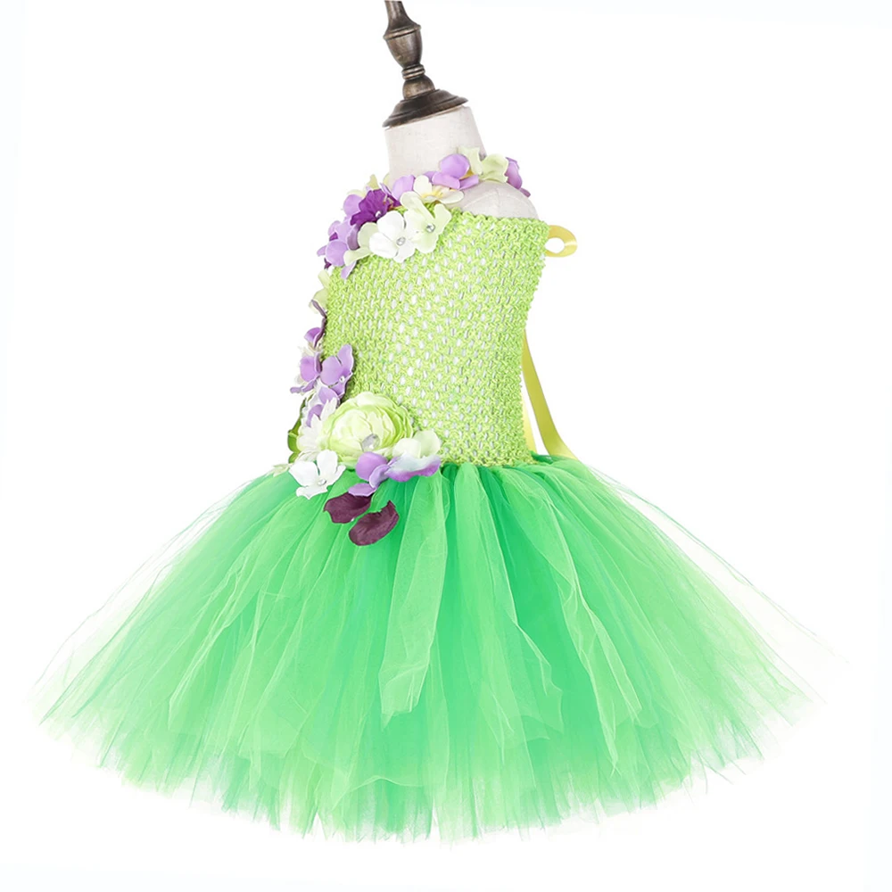 Green Princess Custom Fairy Tinkerbell Tutu Dress Girls Clothing Christmas Dress for Kids Flower Sleeveless Birthday Party Dress (4)