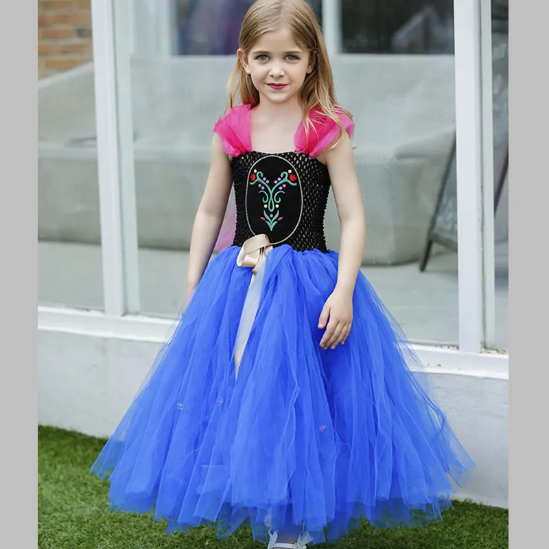 Hot Sale Anna Elsa Dress Girl Kids Princess Tulle Tutu Dress Cosplay