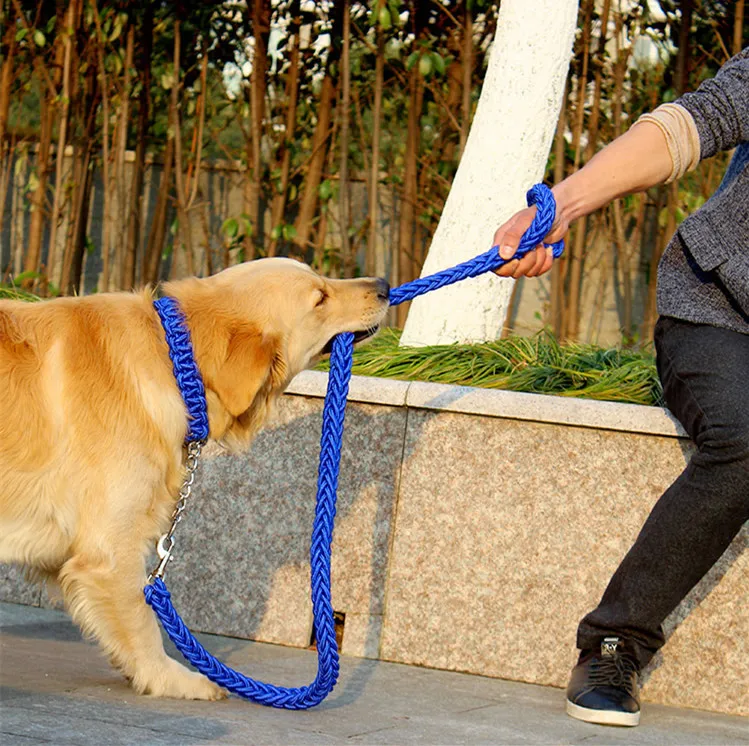 Upgrade Large Dog Leashes Nylon Strong Collar Leashes Stainless Steel Chain Prevent Breakaway Suit for Large Dog