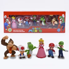 Buy 6 Style Super Mario Bros Figure Donkey Kong Peach Toad Mario Luigi Yoshi PVC Action Figures Set Cartoon Dolls Model Toys Free Shipping