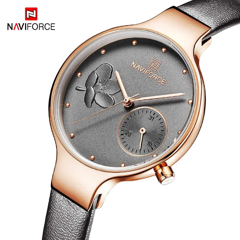 NAVIFORCE Модные женские роскошные брендовые кварцевые часы повседневные кожаные