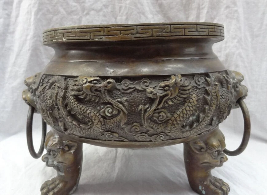 

USPS to USA S1667 13" Tibet Bronze Buddhism Fly Dragon Ball Statue Lion Head Incense Burner Censer B0401