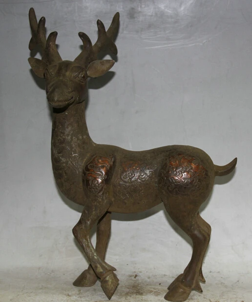 

wholesale factory 17" Chinese Bronze animal lucky fortunate spotted sika deer sculpture Statue