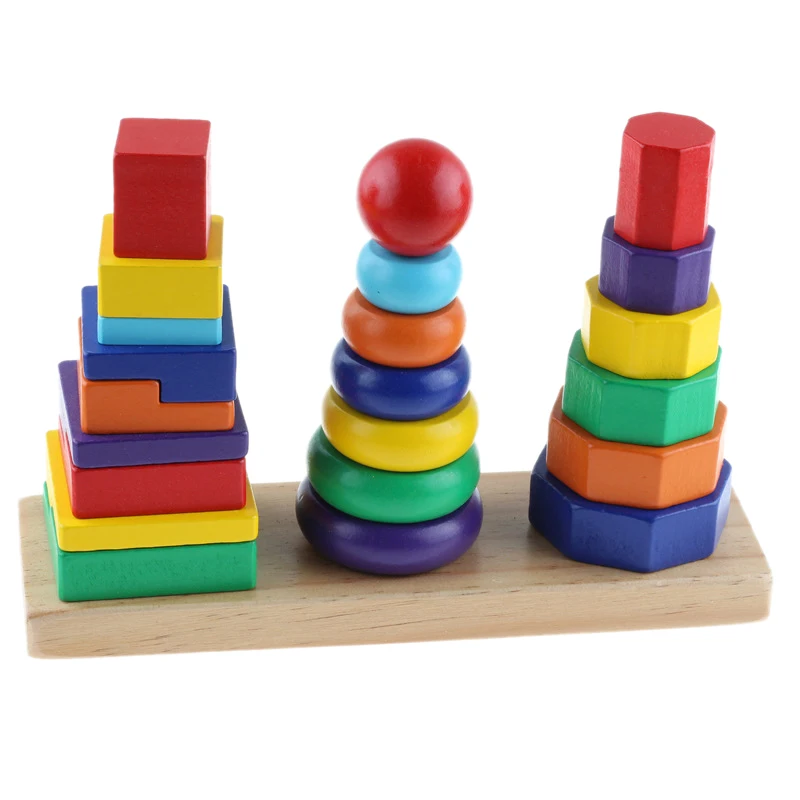 

23Pcs Geometric Sets Blocks Three Pillars Of Intelligence Tower Wood Rainbow Ring Sets Toys Children'S Toys Development Toys C