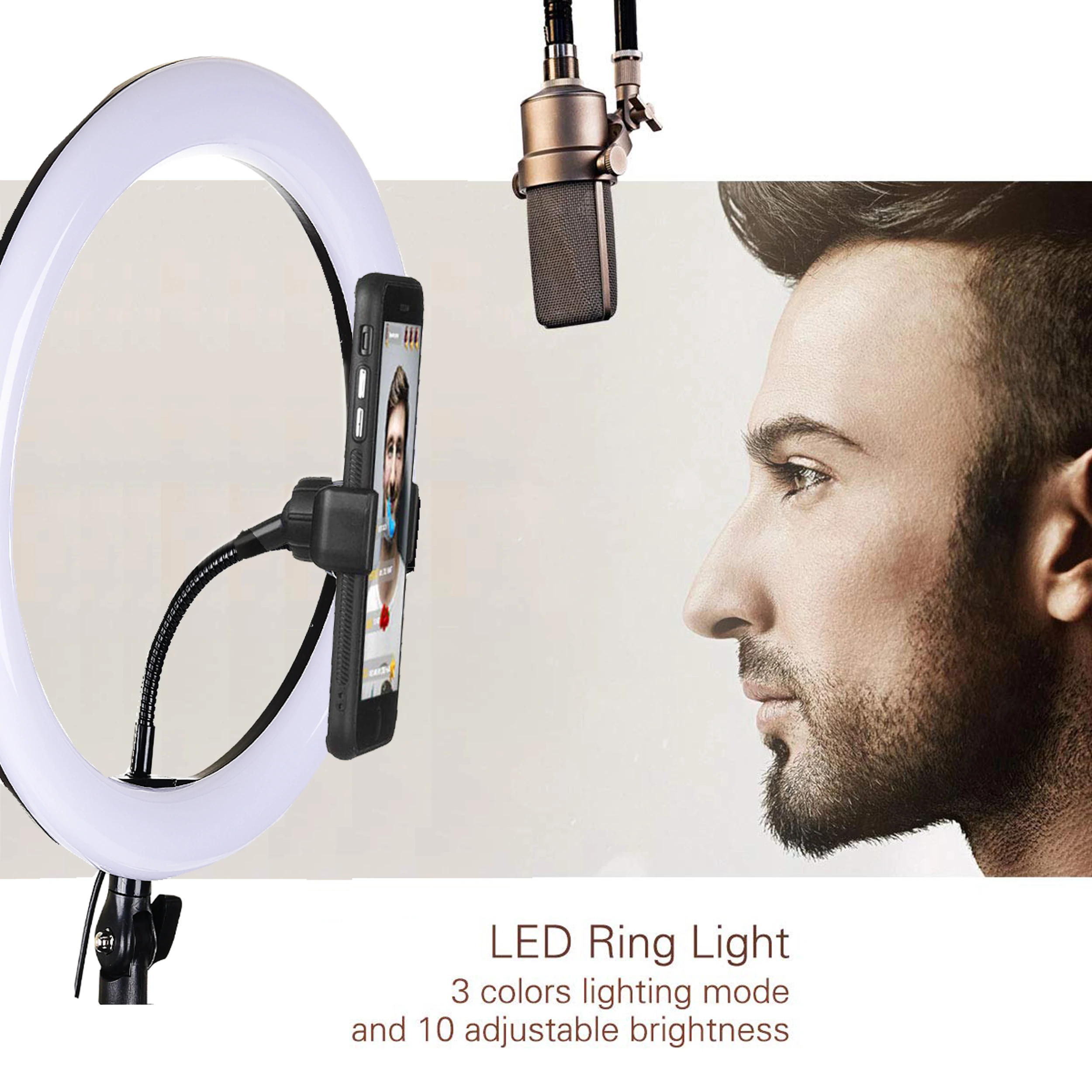 26 см светодиодный светильник-кольцо для студийной фотосъемки, светильник для камеры, 3 режима цвета и 10 уровней яркости, портативный видео светильник, настольная лампа 16 см