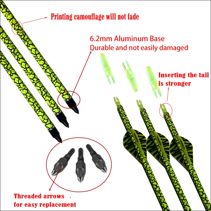 5 цветов, 12 шт., стрелы для стрельбы из лука ID 6,2 мм, 300 чистый углерод, стрелы для позвоночника, 30 дюймов, арбалетные стрелы, валы для изогнутого/блочного Лука, стрельба из лука