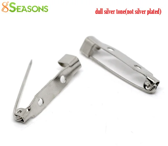 

8SEASONS 100 Silver Tone Color Brooch Back Bar Pins Findings 31x6mm (B12460)