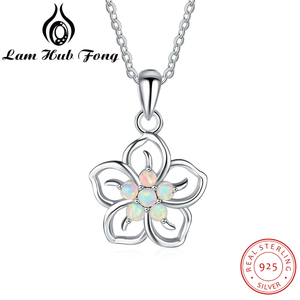 

Genuine 925 Sterling Silver Opal Cute Flower Pendant Necklaces for Women Luxury White opal Pendant Fine Jewelry with Chain